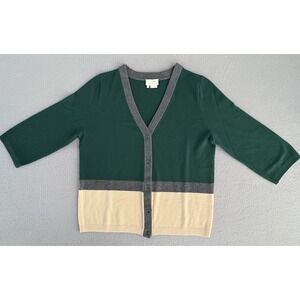 Kate Spade New York Women Large Wool Colorblock Cardigan Green Gray Cream